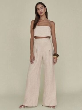 NWT Reformation Linen Trousers Oatmeal Size 6